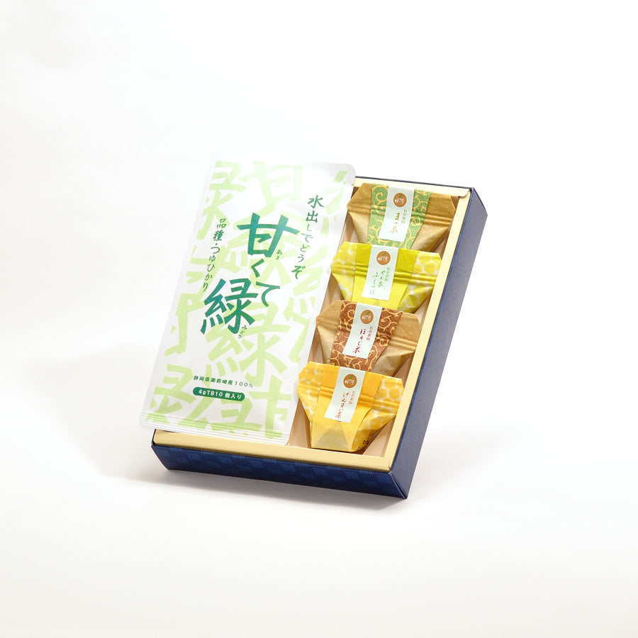 【夏のお茶】水出し煎茶ティーバッグ「甘くて緑」とお茶葛餅4個のセット