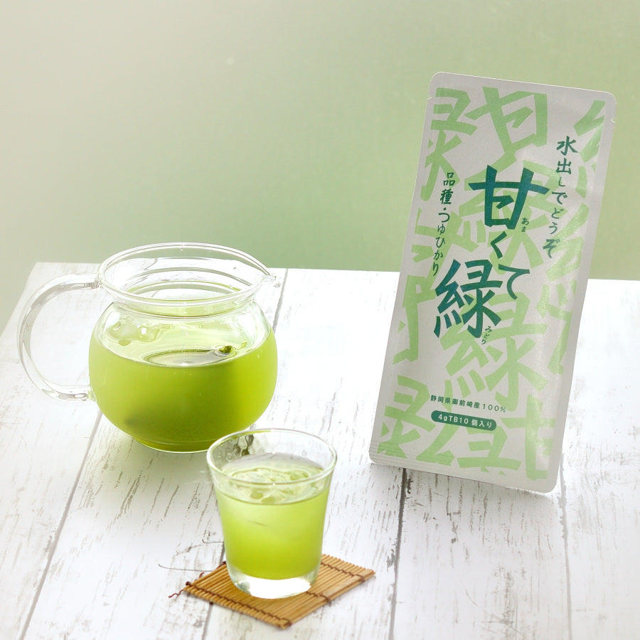 【夏のお茶】水出し煎茶ティーバッグ「甘くて緑」とお茶葛餅8個のセット