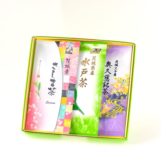 【茨城三大銘茶三本詰合せ】　「さしま茶・水戸茶・奥久慈茶」　2025年度新茶入荷